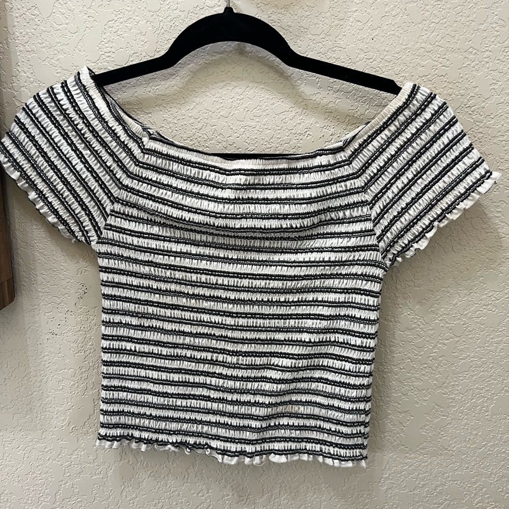 Black and white striped crop top